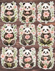 Panda With Pink Flowers Die Cut Vinyl Stickers Scrapbooking Laptop Waterbottle