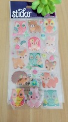 Sticko Woodland Animal Puffy Stickers Baby Deer Bunny Owl Bear Fox Acorns Fruit