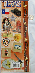 paper house cardstock stickers TEXAS revolver yellow rose cowboy flag boot hat