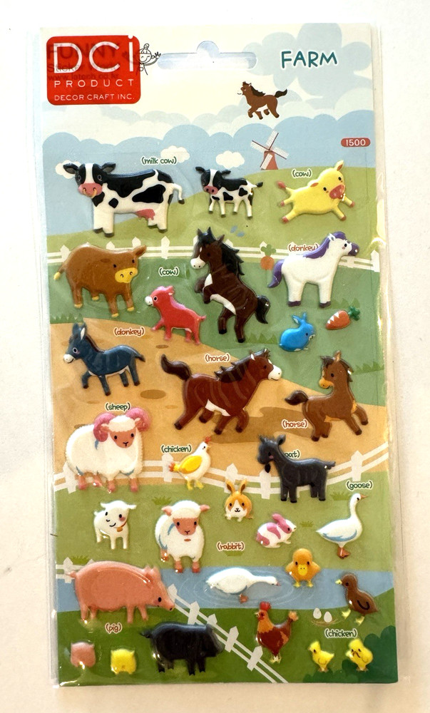 B1 Puffy Farm Animals Stickers cow pig horse donkey sheep duck Sticker world