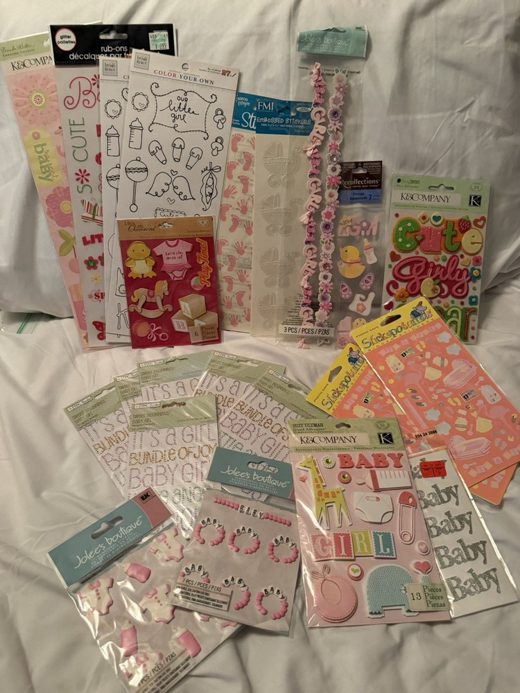 Baby Girl Scrapbook Sticker Lot K&Company Jolee’s Stickopotamus Embellishments
