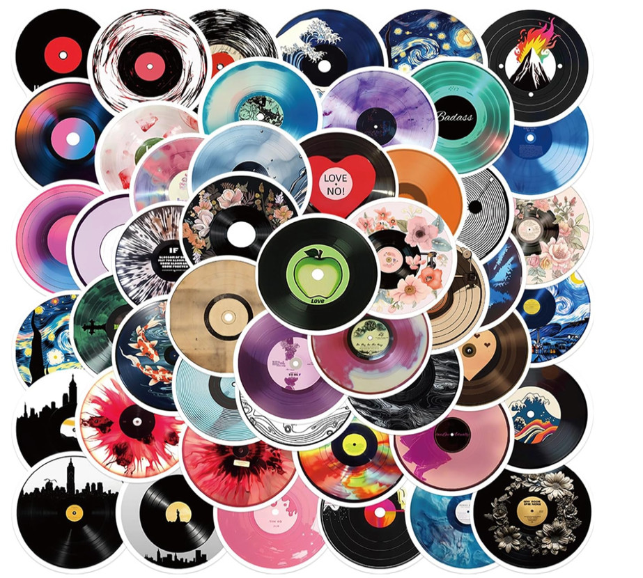 50pcs Vinyl Record Stickers, Music Stickers for Water Bottle, Tech and Scrapbook