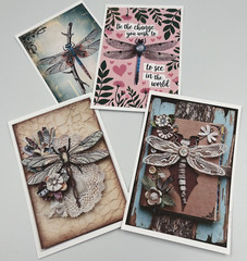 DRAGONFLIES POSTCARDS, Card Toppers Scrapbook Junk Journal Art Cards 4 pcs,