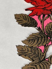 Vintage Diecut Rose Paper 7.5×3.75″ Red & Gold Tone