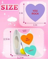 1000PCS/2 Rolls Bulk Lot Conversation Hearts 1” Sticker Rolls Valentines Holiday