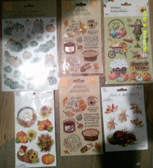 NEW LOT of 6 Fall Thanksgiving Pumpkin baking scarecrow scrapbooking stickers