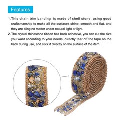 3.28FTx0.8″ Crystal Rhinestone Dark Blue Gems+Gold Rice Bead+ Gold Chain