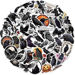 50Pcs Halloween Theme Stickers, Cute Gothic Raven Decorative Stickers Crow