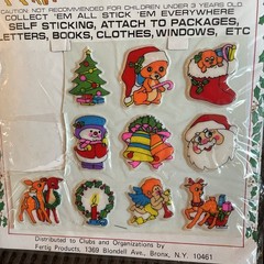 NOS Vintage Christmas Vinyl Puffy Stickers Stick Ons DIME STORE 1.50″ 10ct