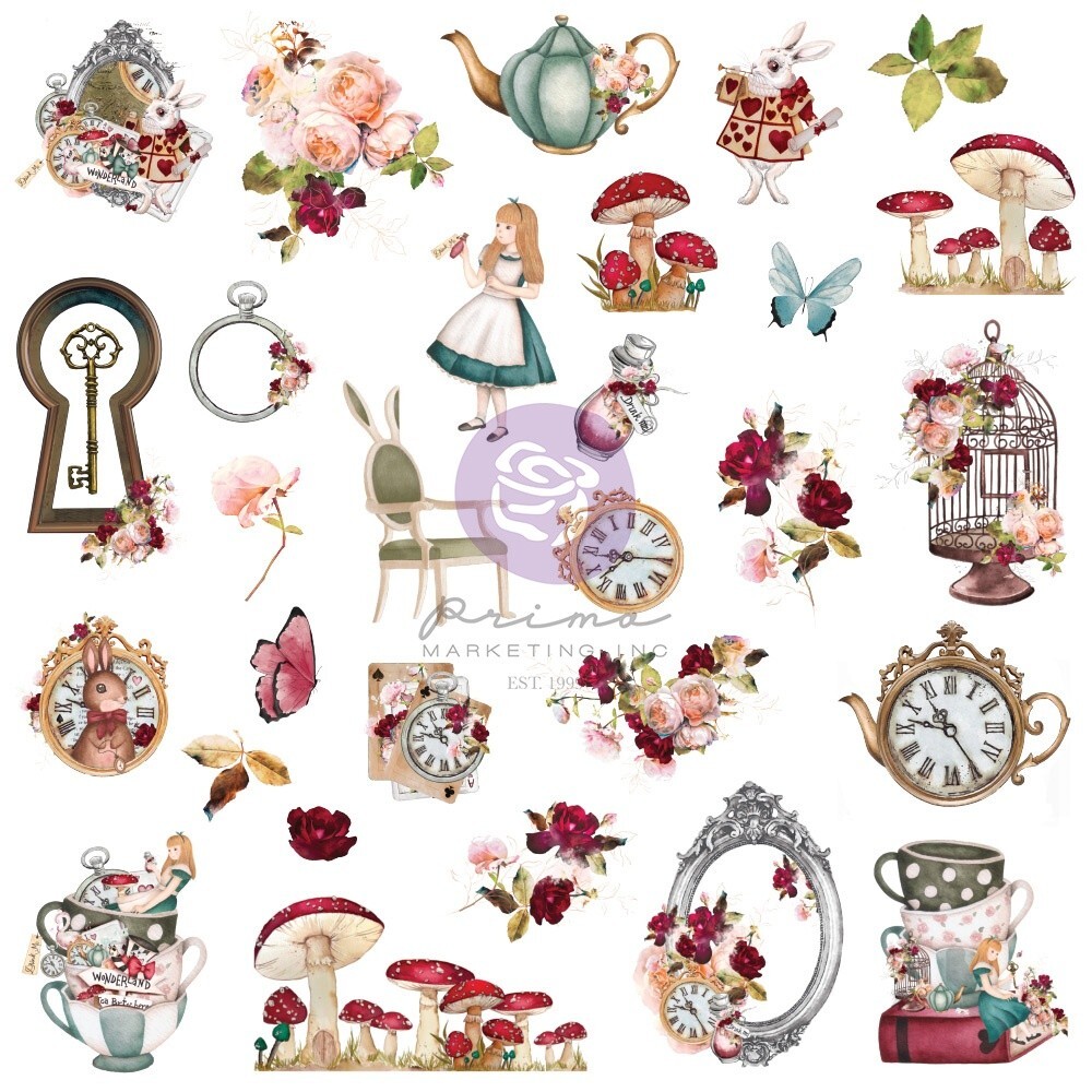 Prima Marketing LOST IN WONDERLAND Cardstock Ephemera Pack 58pcs #665159