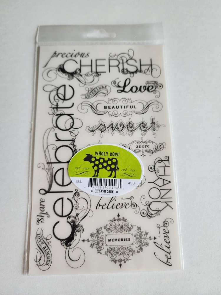 Wholly Cow Basic Gray Rub-Ons Transfers – Words Love Family + RETIRED # 27