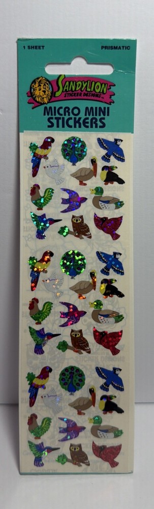Vintage Sandylion Prismatic Bird Mini Stickers Peacock Toucan Parrot Cardinal