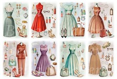 Set of 9 Vintage Retro 1950’s Women’s Fashion Collage STICKERS – Just Cut & Use!