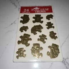 Vintage Foil Leaf Trim Gold Teddy Bear Stickers Still Sealed (24) Made In USA