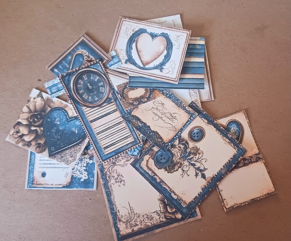 Lot #10 Blue Dark Heart Shabby journal DIE CUTS Ephemera Tags Collage Scrapbook