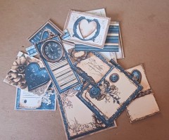 Lot #10 Blue Dark Heart Shabby journal DIE CUTS Ephemera Tags Collage Scrapbook