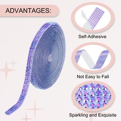 Self Adhesive Rhinestone Strips 3 Yards 0.24 Inch for Craft,Dark Purple AB