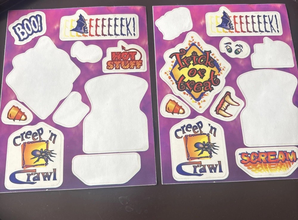 Vtg Halloween Stickers Trick Or Treat Creep N Crawl Bat Eek Boo