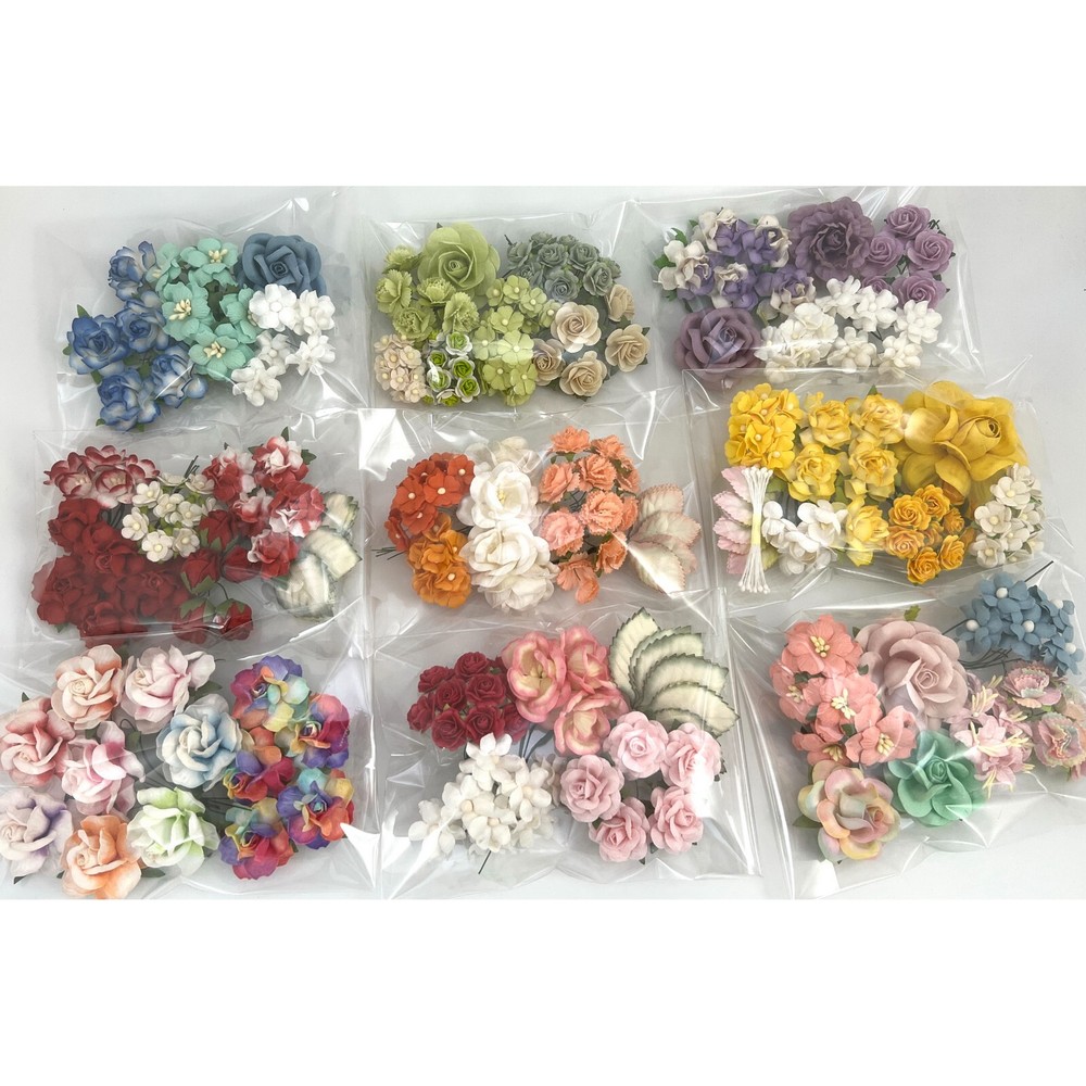 9 Packs Paper Flower Kit Wedding Gift bouquet Scrapbook (TH/9-Multi Colors A1)