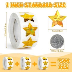 1500 Pcs Holographic Gold Stars Stickers 1 Inch Self Adhesive Foil Star Stick…
