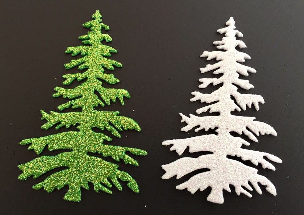 Christmas Die Cuts * 12 Little Christmas Trees * Glitter Foam * White Green Red
