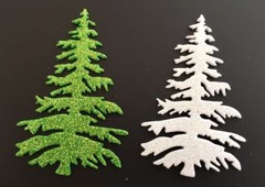 Christmas Die Cuts * 12 Little Christmas Trees * Glitter Foam * White Green Red