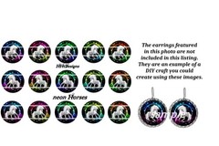 Bottle Cap Images Set of 15 (25mm) 1″ Precut ~ Neon Horses