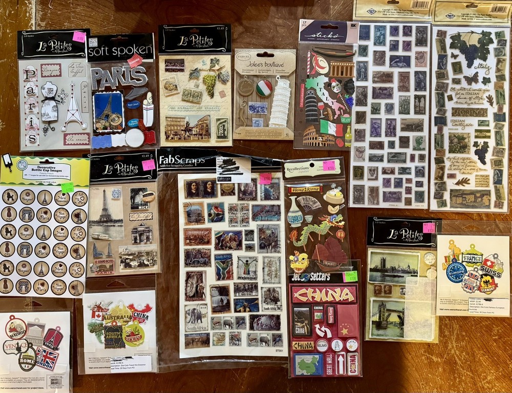 LOT of 16 WORLD TRAVEL/VACATION Scrapbook Stickers! Paris/Italy/Hong Kong/China