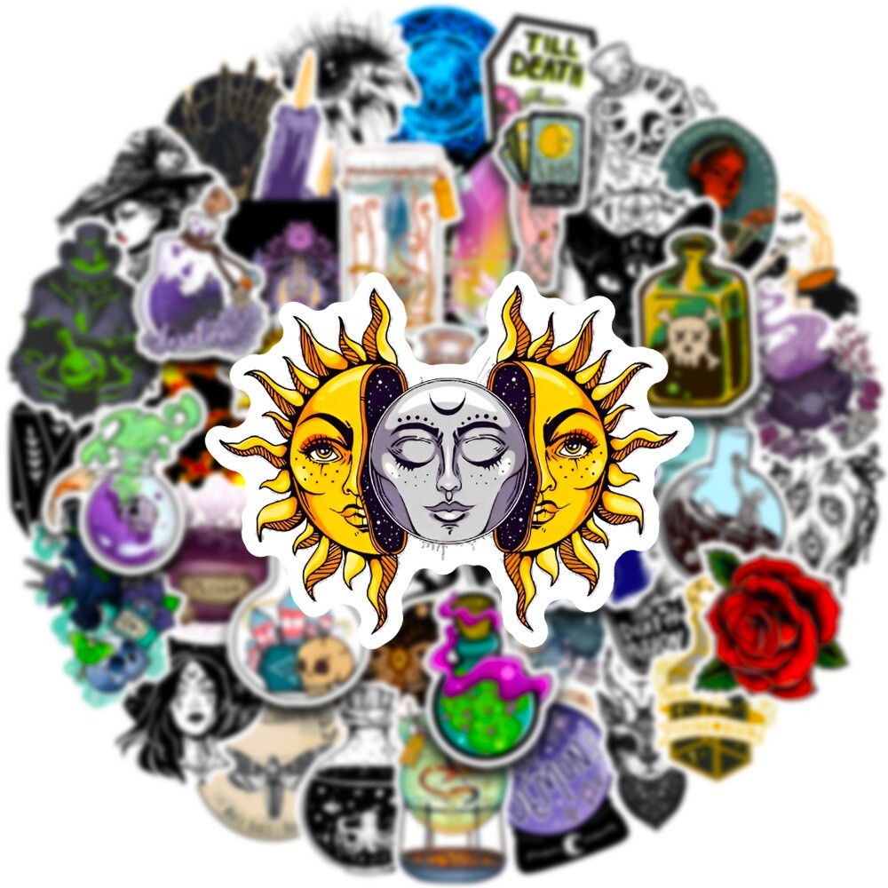 50pcs SPIRITUAL Stickers Pack,Crystal Potion Gothic Halloween Stickers, 197
