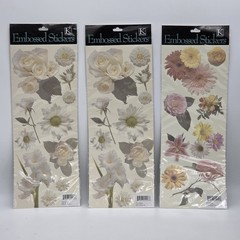 K&Company Embossed Stickers White Flowers(2) Pastel Flowers(1) Scrapbooking