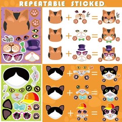 48 Sheets Cat Stickers,Make a Face Stickers for Kids, Make Your Own Cat Stick…