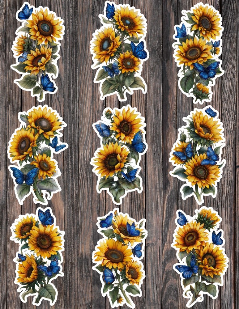 Sunflowers and Butterflies Vinyl Stickers Set Scrapbooking Laptop Water Bottle