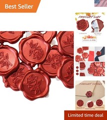 50pcs Red Rose Wax Seal Stickers, Rose Wax Seal, Red Rose Stickers for Envelo…