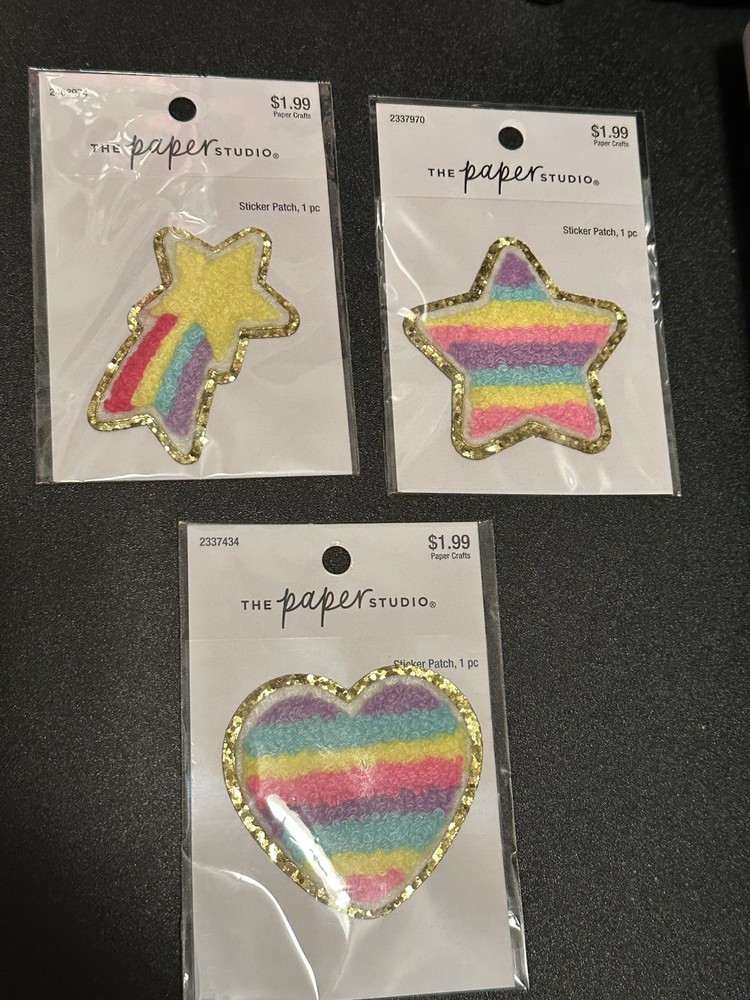 The paper studio Sticker Patches Set Of 3 Shooting Star, Heart And Star Fuzzy