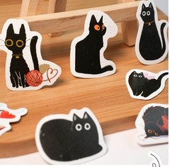 45pcs Kawaii Cute Black Cats Stickers Pack, Cute Stickers, Kawaii Stickers