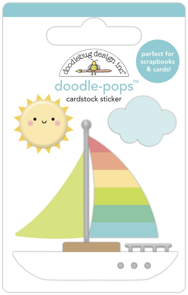 Doodlebug Stickers Doodle-Pop 3D Sail-ebrate Sailboat Sun Cloud Rainbow Colors