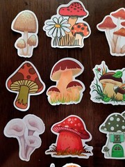 STICKERS x 10 Mushroom Inspiration Mushrooms Rainbow Cute Garden Sticker FEBF5