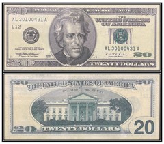 $20 Twenty Dollar 1996 Federal Reserve Note (US CURRENCY STICKERS) (Lot OF 2)