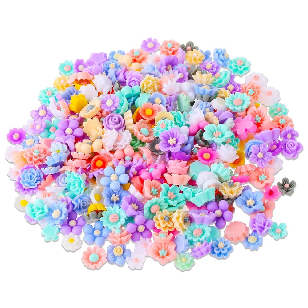 300PCS Flower Resin Charms Mini Cabochons 14 cm x 20 x 1.5 cm, Mixed color
