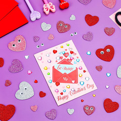 676 Pcs Valentines Heart Foam Stickers,4 Sizes 5 Colors Glitter Self Adhesive He