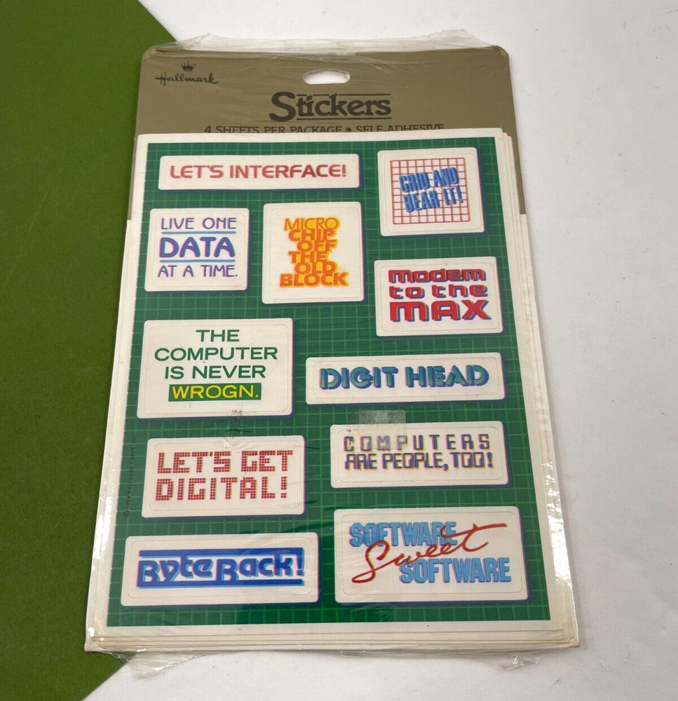 Vintage Hallmark Stickers Computer Sayings 1984 Sealed Package 4 Sheets Nerdy