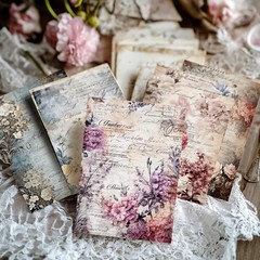 160 Sheets Vintage Flower Scrapbook Paper, Junk Journal Supplies, Purple Pink Fl