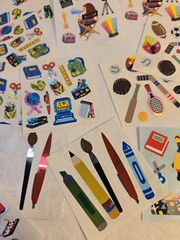 VTG Sandylion Sticker Mod Sheet Lot Kromekote Prismatic School Sports Arts Class