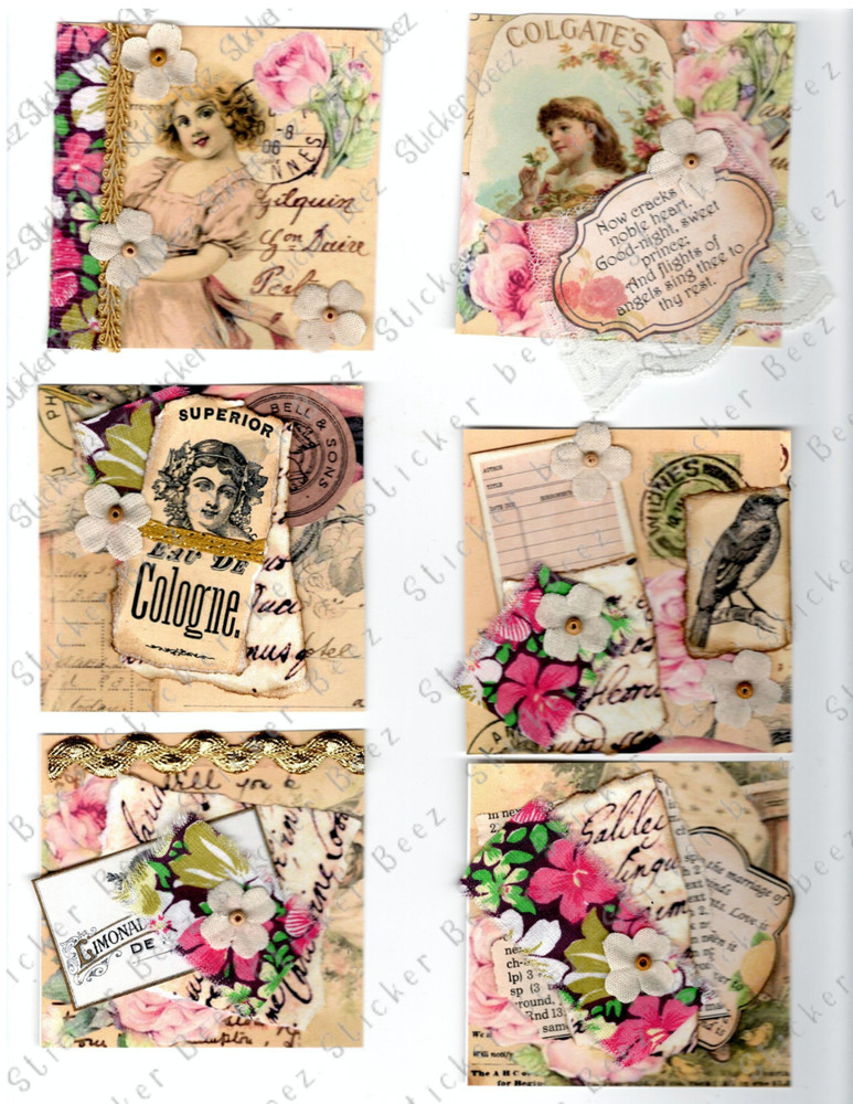 Shabby Pink Tags Collage Sheet Supplies Scrapbook Junk Journal Card Toppers
