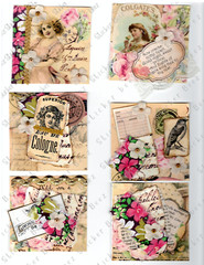 Shabby Pink Tags Collage Sheet Supplies Scrapbook Junk Journal Card Toppers