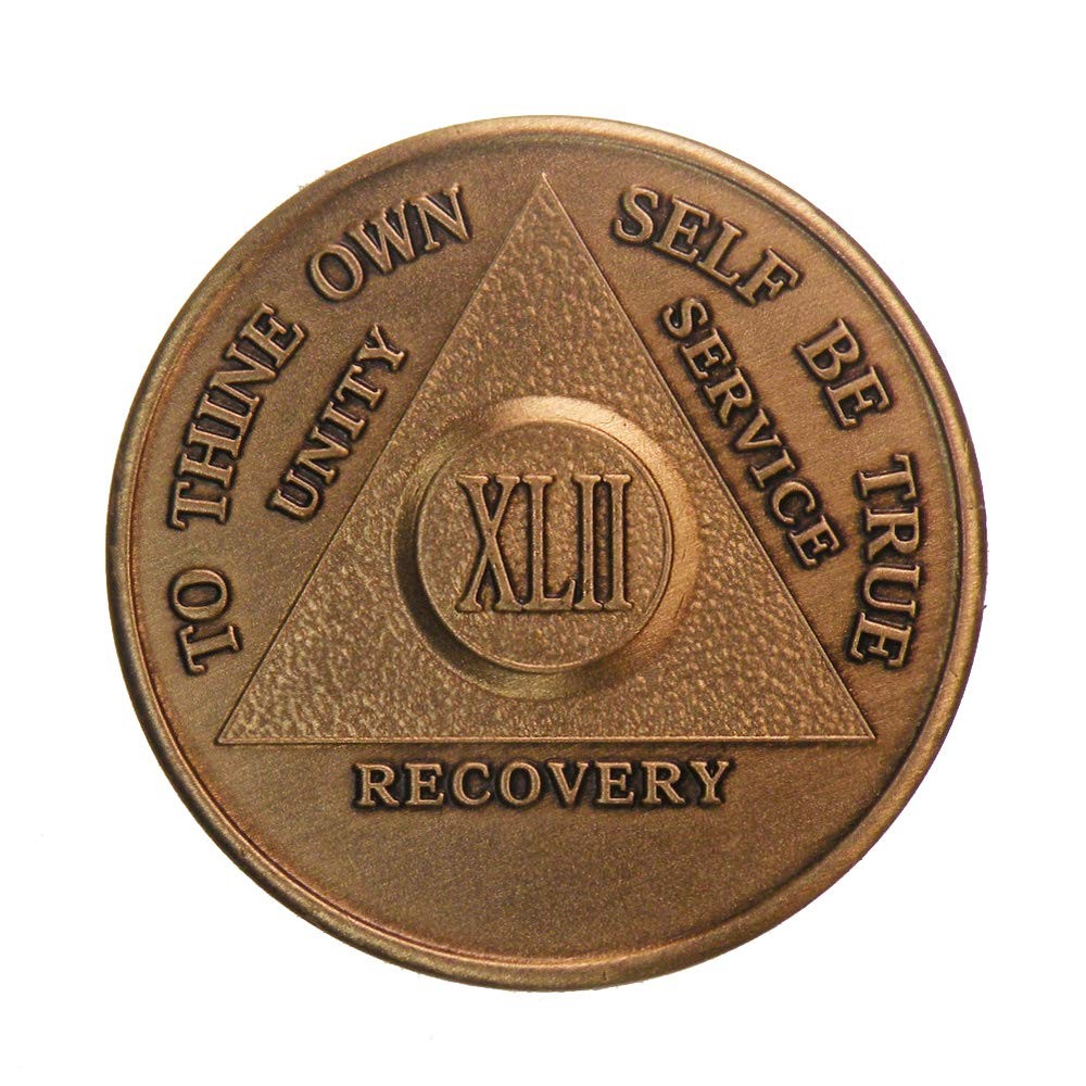 42 Year AA Medallion Traditional Bronze Raised Center Sobriety Token Chip