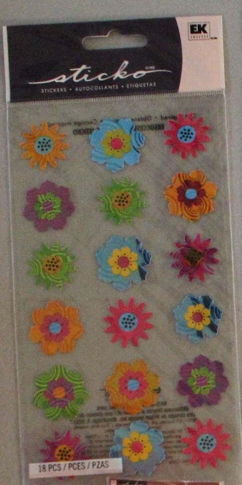 New Sticko scrapbook stickers POWER FLOWER shiny colorful bright 18 pieces