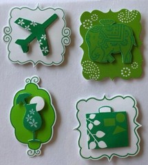 GREEN/WHITE Dimensional Sticker(4pc) Michaels•Cocktail•Plane•Elephant•Gift Bag