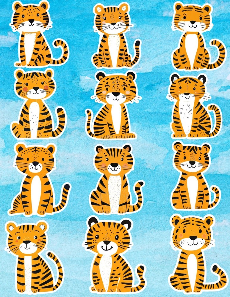 Cartoon Tiger Die Cut Vinyl Stickers Set Scrapbooking Laptop Waterbottle