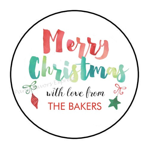 30 MERRY CHRISTMAS WITH LOVE PERSONALIZED ENVELOPE SEALS LABELS STICKERS 1.5″